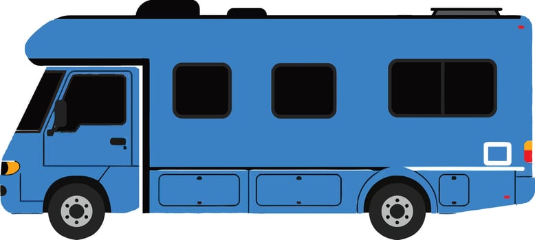 Blue camper van in a flat design style showcasing smooth lines and vibrant color, perfect for outdoor adventures in art vector