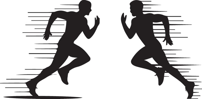 Two Athletes man running in Full Speed Silhouette vector