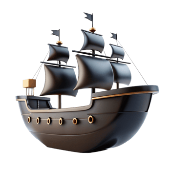 3d cartoon style black ship is isolated on transparent background png