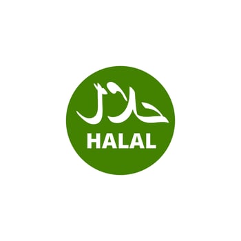 Green circular halal certification logo with white arabic and english text vector