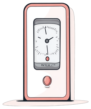 A pink alarm clock with a red button png