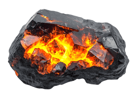 Glowing Amber Crystal Stone with Dark Facets on Transparent Background Mineralogy Sample png