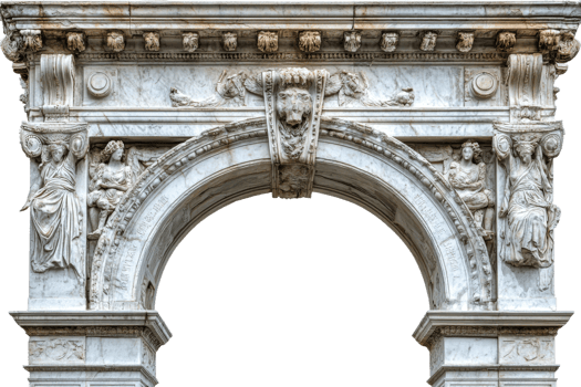 Elegant marble arch with intricate sculptures and details png