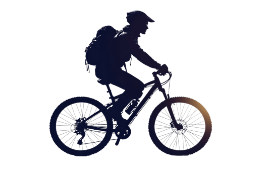 Mountain biker riding with backpack in daylight png