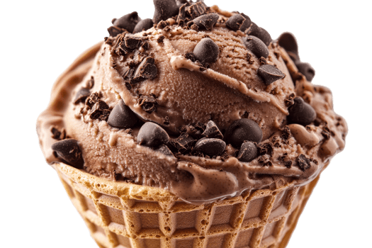 Delicious chocolate ice cream in a waffle cone png