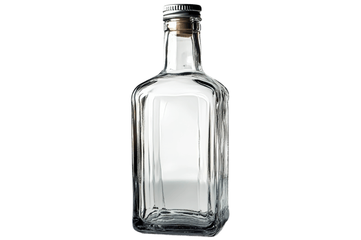 Clear glass bottle with metal cap on transparent background png