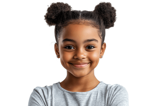 Smiling girl with curly hair and playful expression png