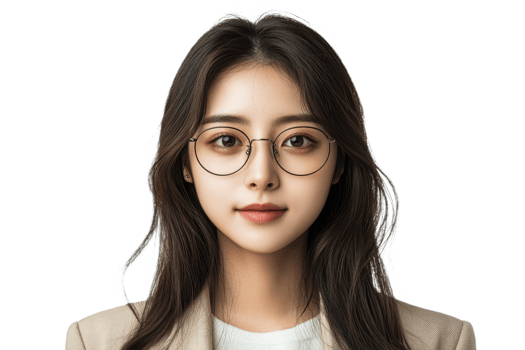 Young woman wearing glasses with a confident expression png