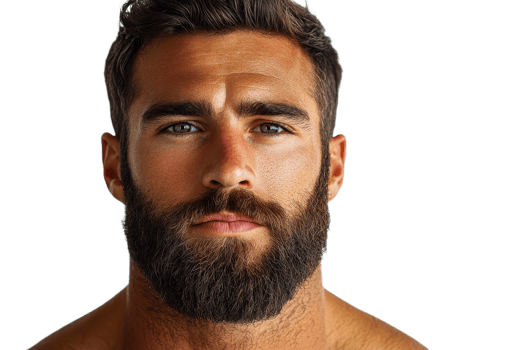 Man with beard and intense gaze in clear background png