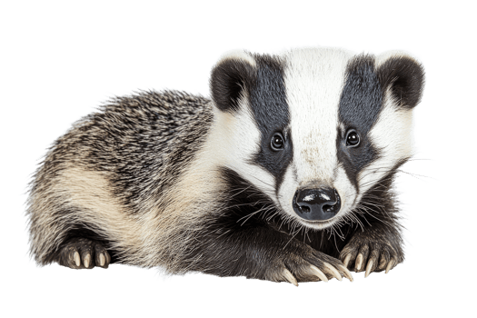 Badger resting on white background in natural pose png
