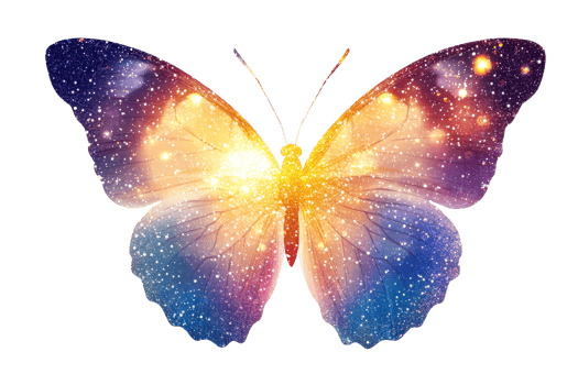 Colorful butterfly with galaxy pattern glowing brightly png