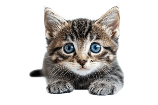 Blue eyed striped kitten on transparent background png
