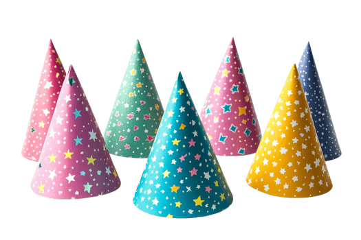 Colorful party hats arranged on a transparent background png
