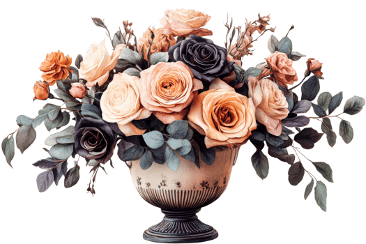 Rose bouquet with greenery on clear background png