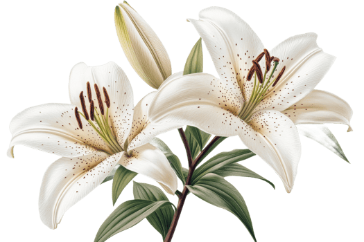 Elegant white lilies blooming with green leaves png