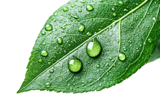Water droplets resting on a green leaf after rainfall png