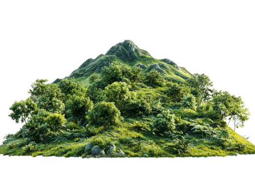 Lush green mountain landscape with diverse vegetation png