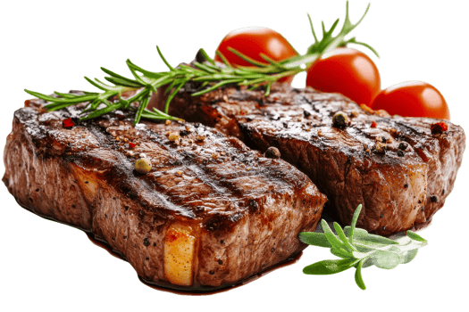 Herbed steak with cherry tomatoes ready to serve png