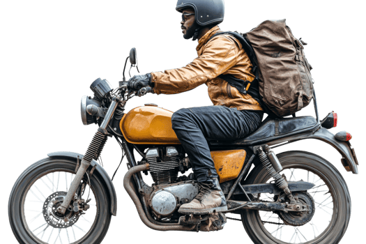 Biker on vintage motorcycle in the city png