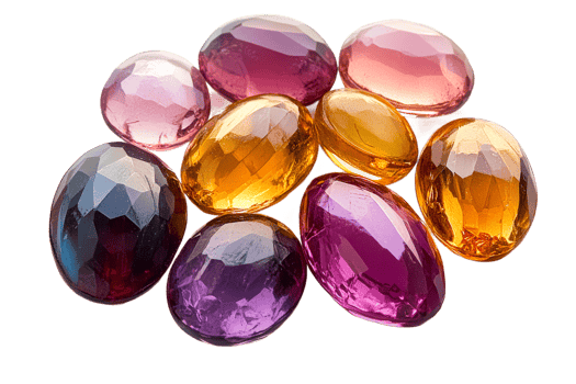 Colorful gemstones arranged on a transparent surface png