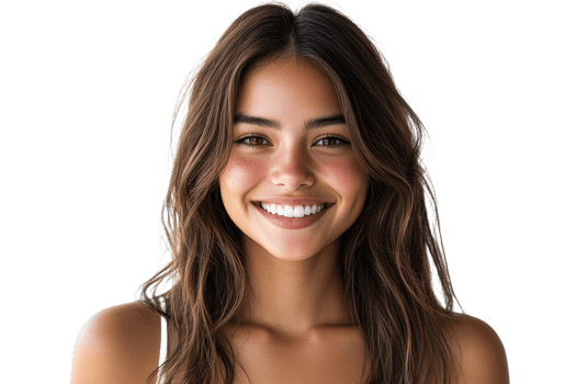 Smiling young woman with long hair on transparent background png