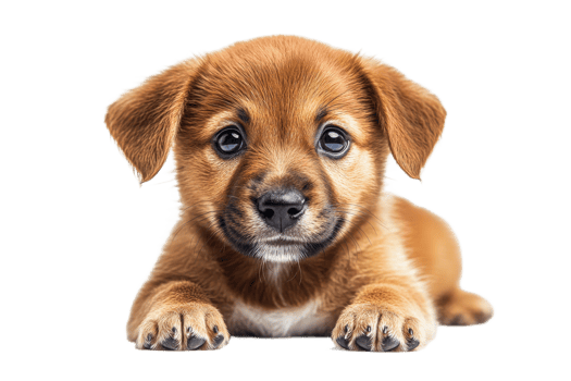 Cute puppy with big eyes resting on a clean surface png