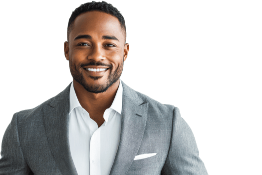 Confident young man in suit with friendly smile png