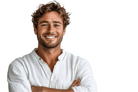 Smiling man with light shirt standing confidently png
