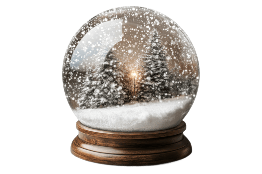 Winter snow globe with trees and warm light inside png