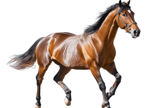 Brown horse runs freely in an open field png
