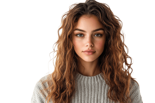 Young woman poses with natural curly hair and sweater png