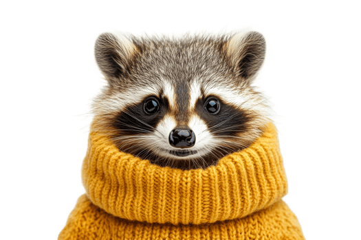 Raccoon wearing a cozy yellow sweater with a smile png