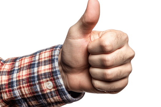 Hand giving a thumbs up gesture on a transparent background, cut out png