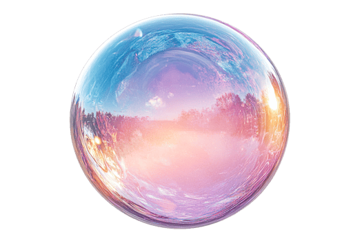 Colorful bubble with a dreamy landscape reflection png