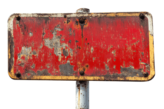 Old weathered red sign on a pole png