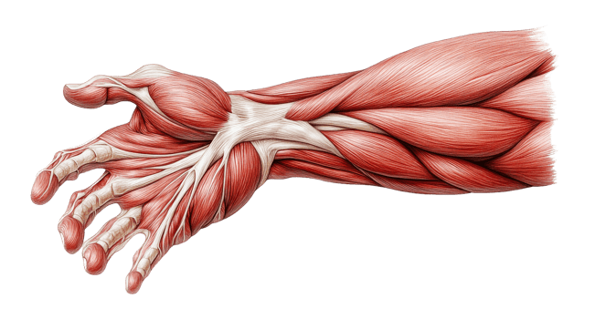 Detailed anatomical view of a human arm muscles png