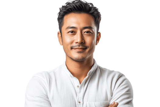 Smiling man in light shirt with arms crossed in portrait png