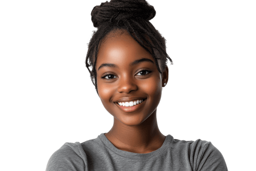Young woman smiling with confidence and joy png