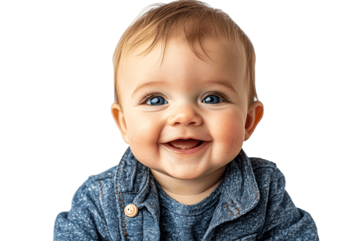Smiling baby with blue eyes on transparent background png