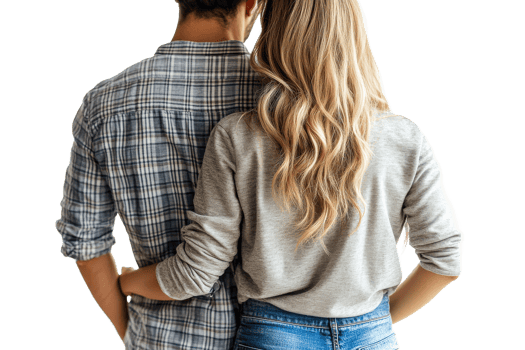 Couple embracing with a warm connection at home png