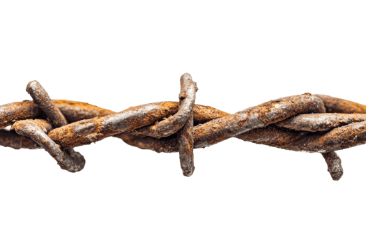 Rusty barbed wire close up on transparent background png