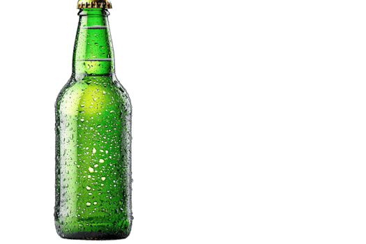 Green bottle with water droplets on clear background png