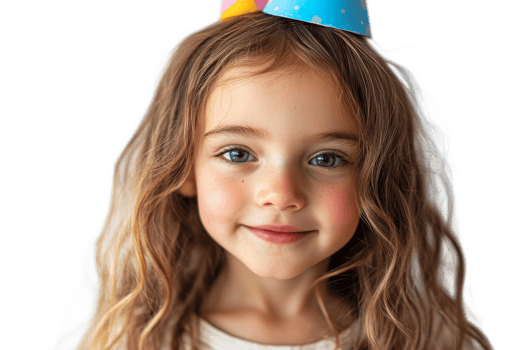 Happy child wearing a party hat with a joyful expression png