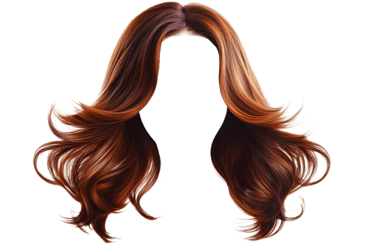 Brown wavy hair with highlights on transparent bg png
