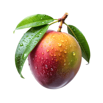 A Perfectly Ripe Mango with water droplets in Focus png