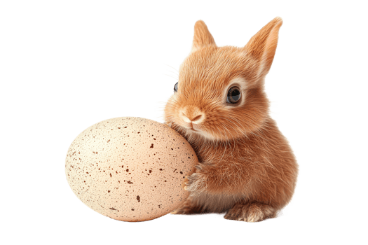 Bunny with a speckled egg on a clear background png