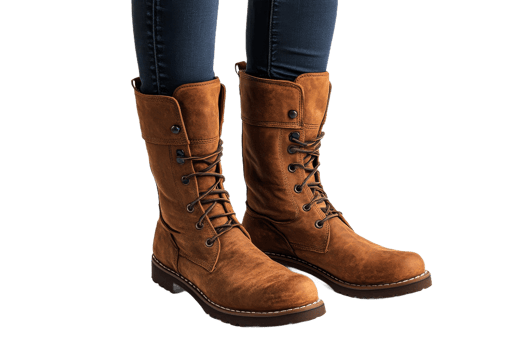 Stylish brown boots paired with blue jeans on display png