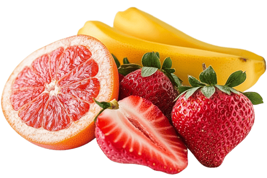 Fresh fruit assortment featuring strawberries and bananas png