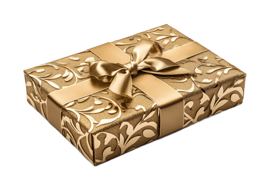 Stylish gold gift box with intricate design png