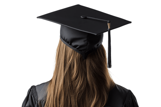 Graduating student wearing a cap with long hair png